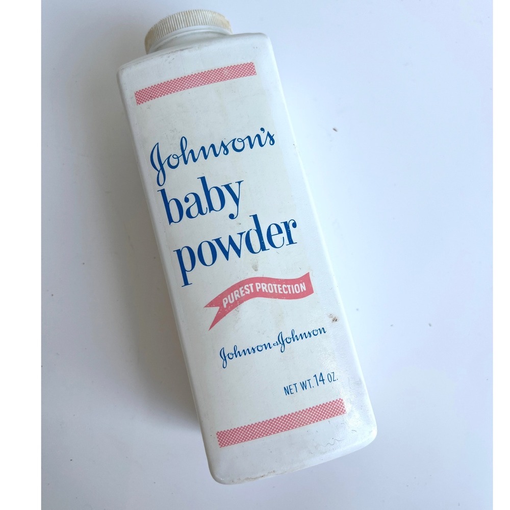 Vintage Johnsons Baby Powder 14 oz Plastic Bottle Prop 3B-1453-D White Blue Pink